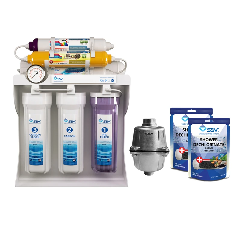 دستگاه تصفیه کننده آب اس اس وی مدل Maxpro x700 به همراه فیلتر دوش و شارژ یدک وزن 140 گرم مجموعه 2 عددی