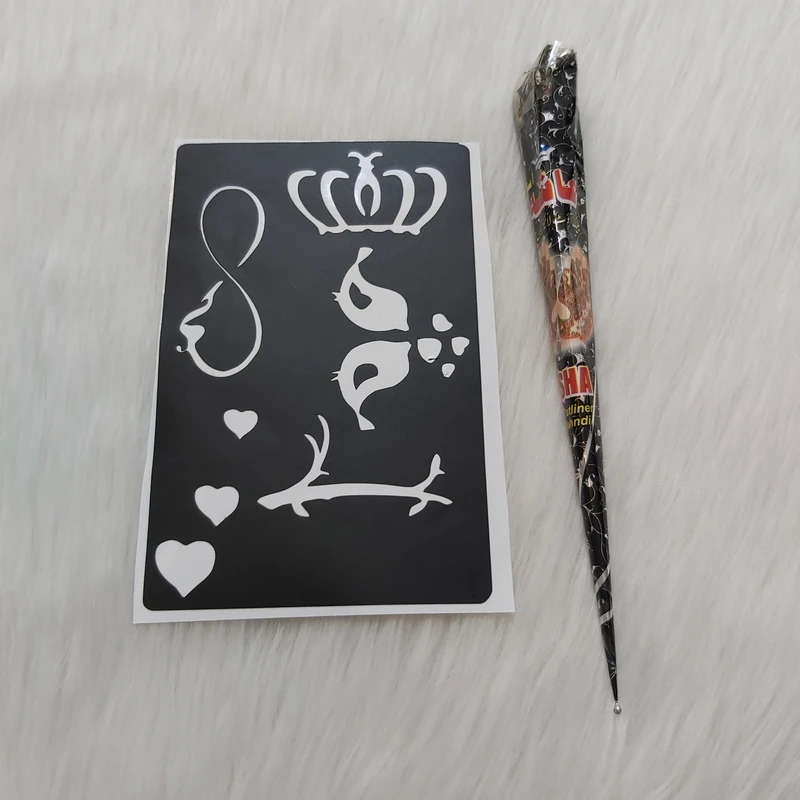 حنا طراحی و شابلون تتو موقت مدل hasha130 مجموعه 7 عددی