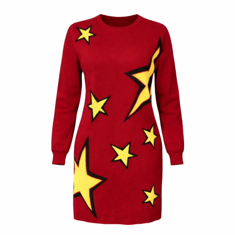 پیراهن بافتنی یقه گرد زنانه مدل ستاره کد ۶۷