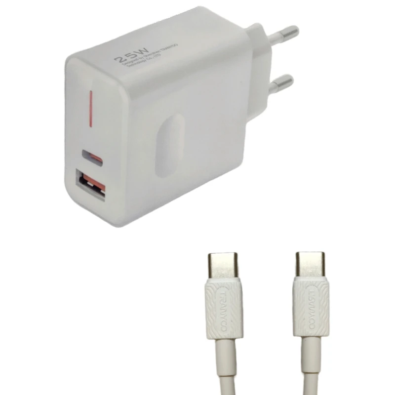 شارژر دیواری 25 وات ترانیو مدل T-EU6C به همراه کابل USB-C