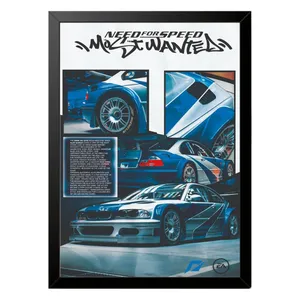 تابلو بکلیت طرح ماشین و خودرو بی ام و BMW M3 GTR NEED FOR SPEED MOST WANTED مدل b-po1578 فریم مشکی