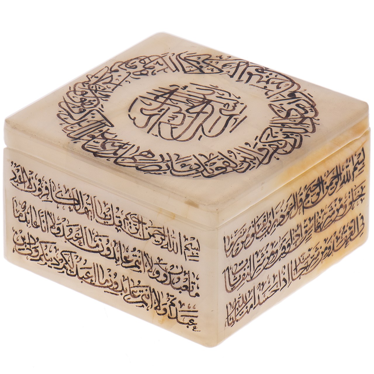 جعبه سنگ مرمر اثر بابایی طرح و ان یکاد و چهار قل سایز 10 × 10 سانتی متر