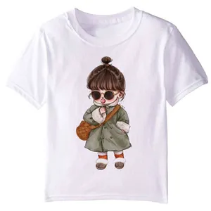 تی شرت آستین کوتاه دخترانه مدل دختر عینکی F22