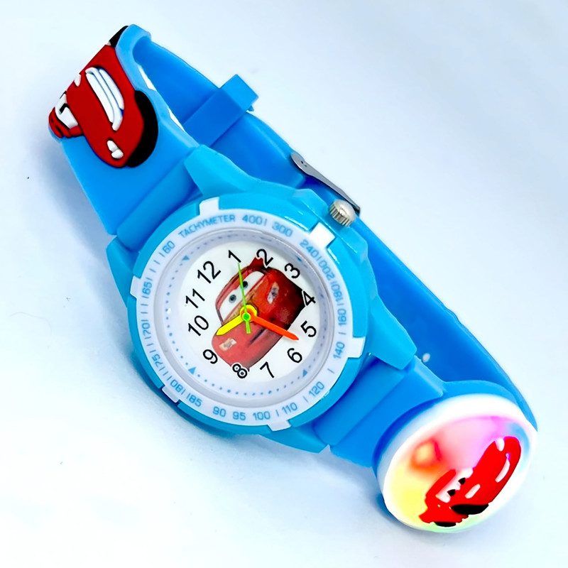 ساعت مچی عقربه ای بچگانه مدل چراغدار بند سیلیکونی ضد حساسیت طرح مک کوئین و ماشین‌ها کد 1