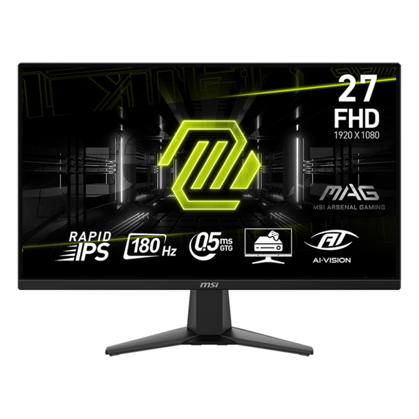 مانیتور گیمینگ 27 اینچ ام اس آی مدل MAG 275F، رزولوشن Full HD، پنل Rapid IPS، نرخ بروزرسانی 180 هرتز، با نسبت تصویر 16:9، دارای پورت HDMI و DisplayPort و خروجی هدفون