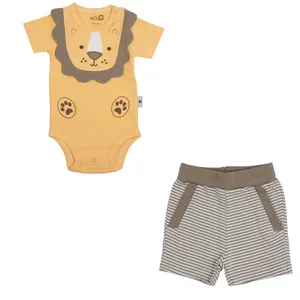 ست بادی و شلوارک نوزادی پسرانه نیلی مدل lion s 2022