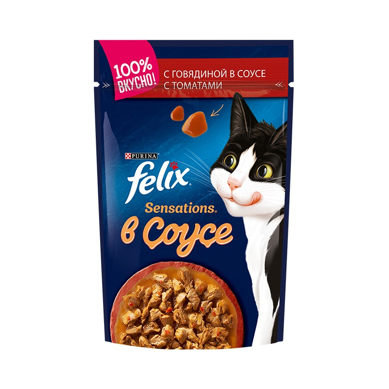 پوچ گربه فلیکس مدل طعم گوشت گوساله با گوجه وزن 85 گرم