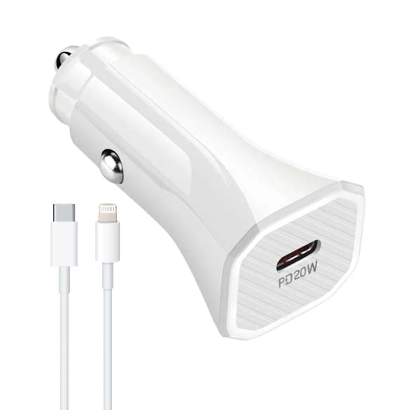 شارژر فندکی مدل A2347 20W PD به همراه کابل لایتنینگ