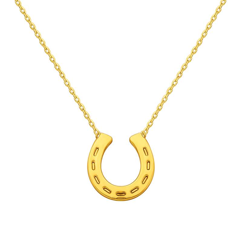 گردنبند طلا 18 عیار زنانه با زنجیر حلقه‌ای (فلامینگو) گالری قو طلایی مدل نعل حک دار