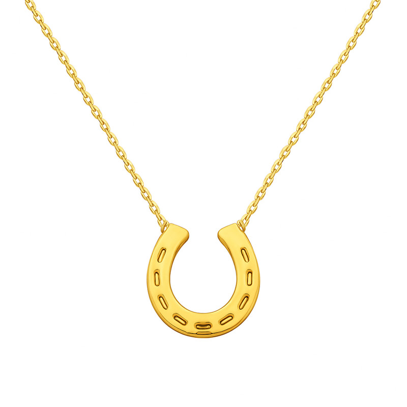 گردنبند طلا 18 عیار زنانه با زنجیر حلقه‌ای (فلامینگو) گالری قو طلایی مدل نعل حک دار