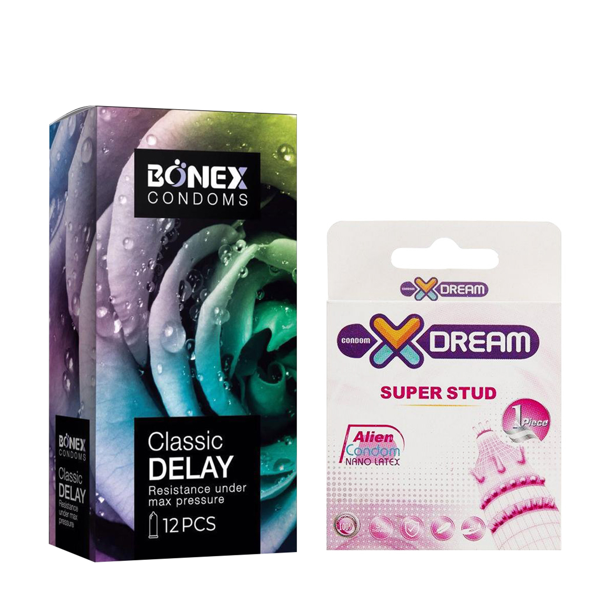 کاندوم بونکس مدل Classic Delay بسته 12 عددی به همراه کاندوم ایکس دریم مدل Super Stud