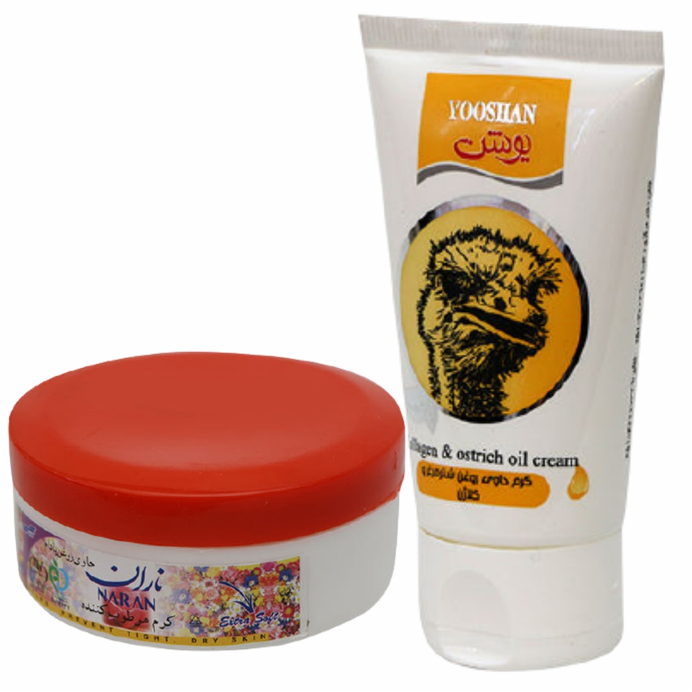 کرم مرطوب کننده یوشن مدل شتر مرغ حجم 50 میلی لیتر به همراه کرم مرطوب کننده ناران مدل روغن بادام وزن 150 گرم