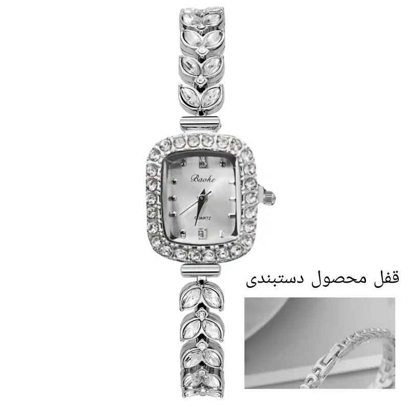 ساعت مچی عقربه ای زنانه بااُک مدل بند نگین گندمی دور نگین کد 1
