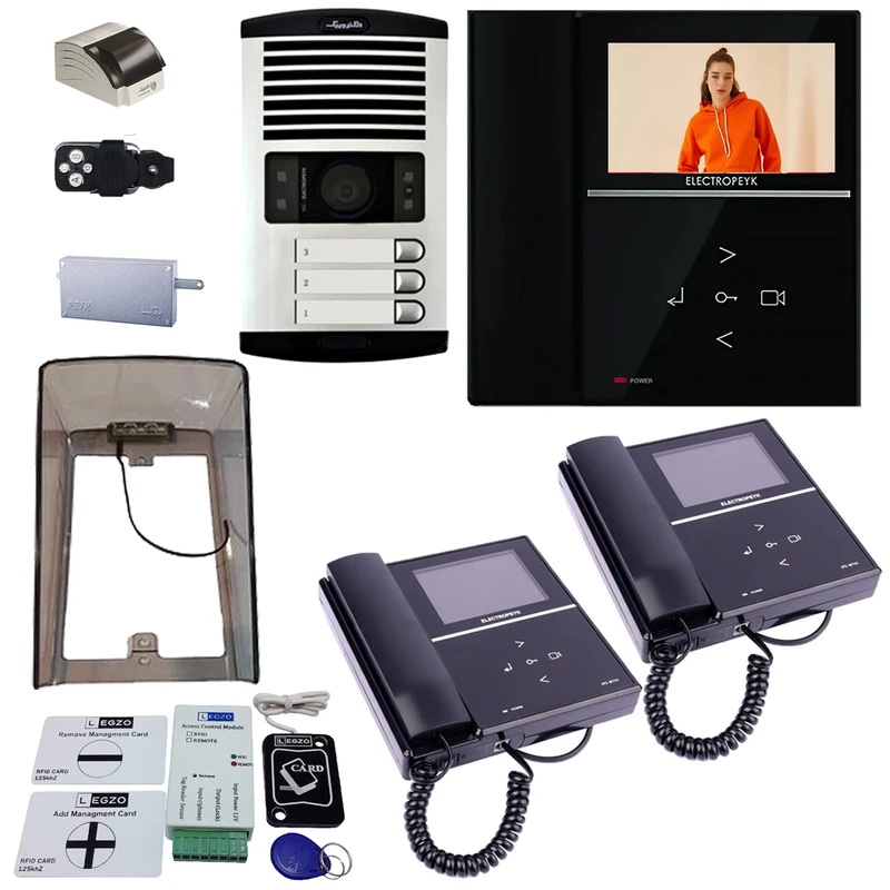 دربازکن تصویری الکتروپیک مدل FD/1086/3/592/Black سه واحدی همراه با ماژول ریموت دار لگزو