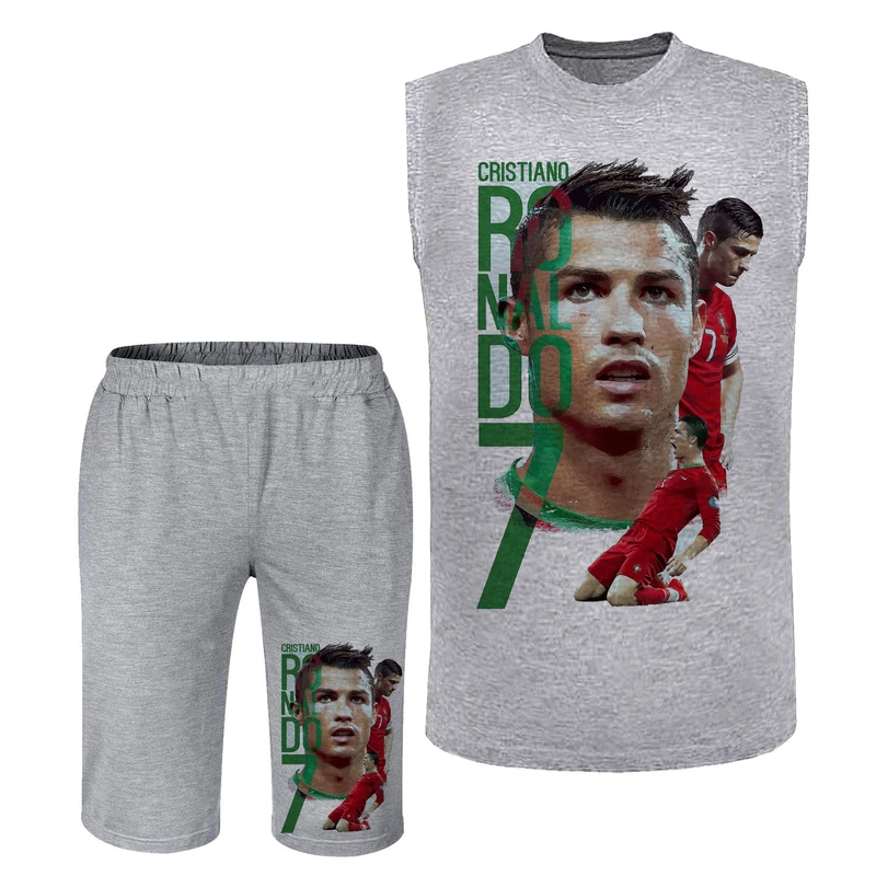 ست تاپ و شلوارک راحتی مردانه مدل رونالدو A423 رنگ طوسی