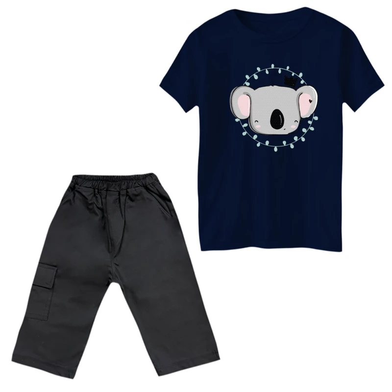 ست تی‌شرت و شلوارک پسرانه مدل کوالا و تاج