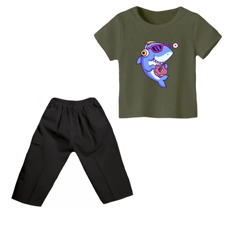 ست تی شرت و شلوارک پسرانه مدل کوسه کد 3