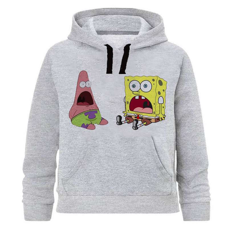 هودی پسرانه طرح باب اسفنجی کد B1 رنگ طوسی