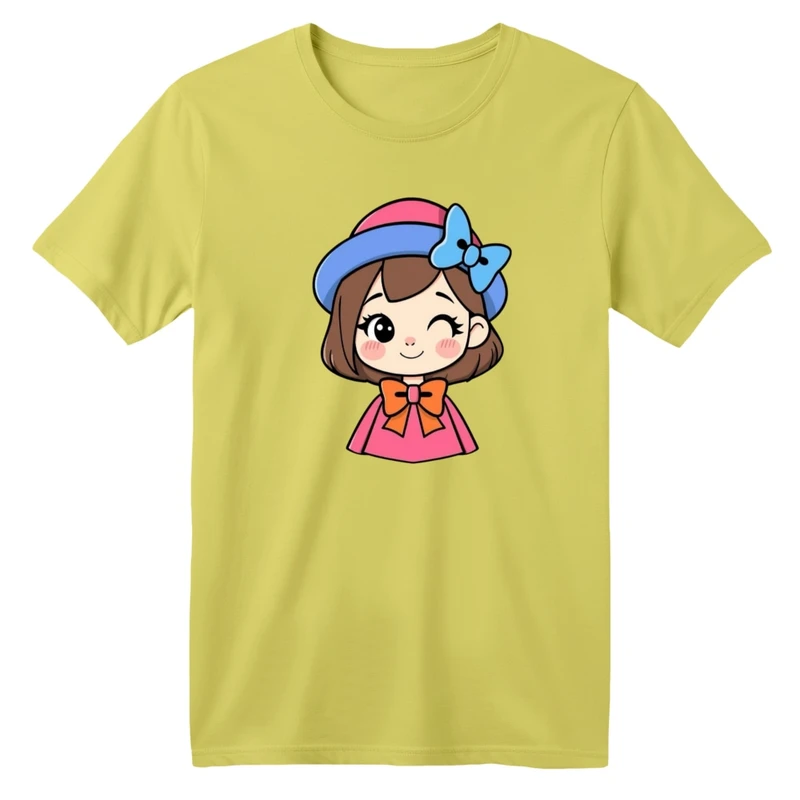 تی شرت آستین کوتاه بچگانه مدل چشمک رنگ زرد لیمویی