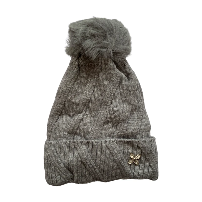 کلاه بافتنی زنانه مدل داخل خز رنگ طوسی تیره