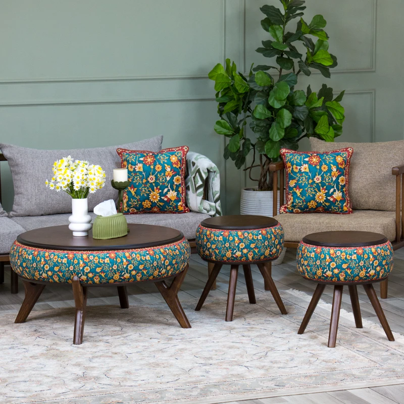 میز پذیرایی گرد مدل نگار طرح قمصر مجموعه 3 عددی