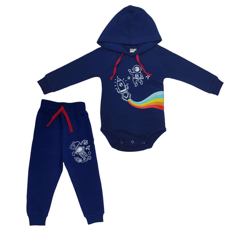 ست بادی آستین بلند و شلوار نوزادی طرح فضانورد مدل 20405