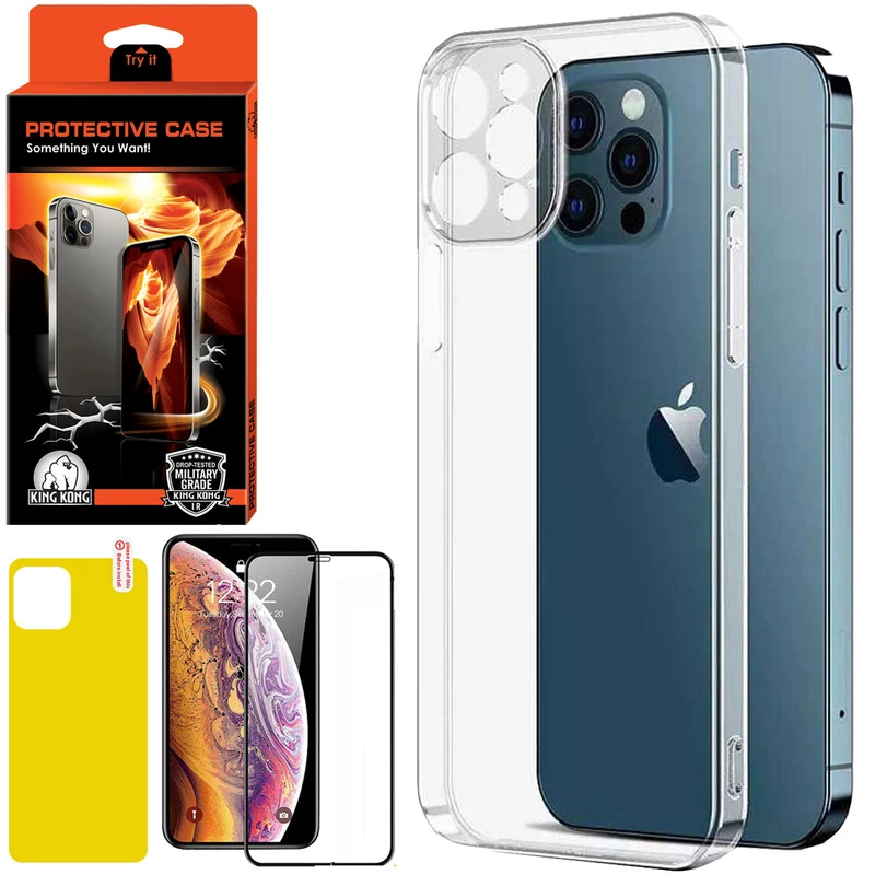 کاور کینگ کونگ مدل PCAAA مناسب برای گوشی موبایل اپل Iphone 12 Pro Max به همراه محافظ صفحه نمایش و محافظ پشت گوشی