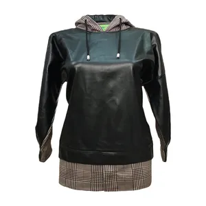 هودی زنانه مدل چرم کلاه دار