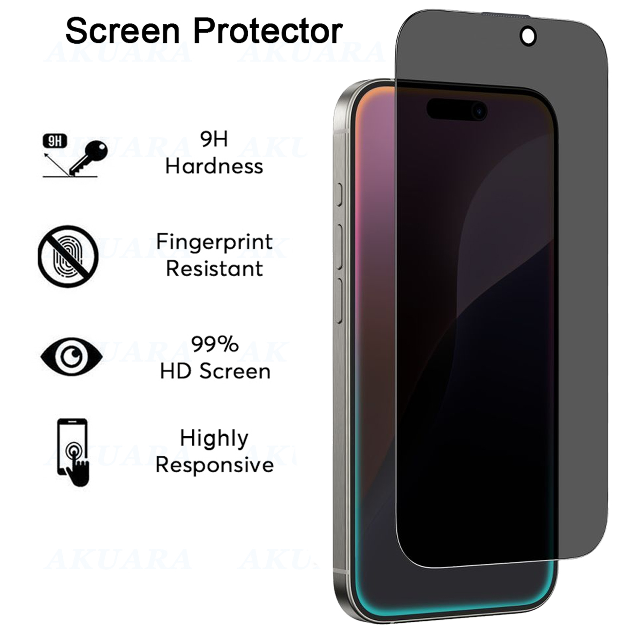 محافظ صفحه نمایش حریم شخصی آکوآرا مدل Prv AKU مناسب برای گوشی موبایل اپل iPhone 16