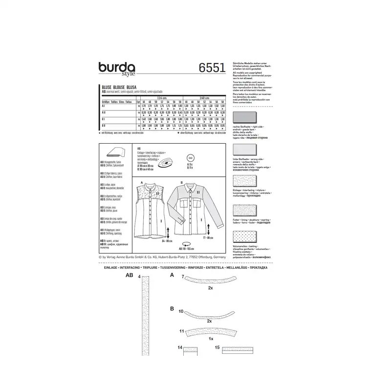 الگو خیاطی تاپ و شومیز مجلسی زنانه بوردا استایل کد 6551 سایز 46 تا 58 متد مولر
