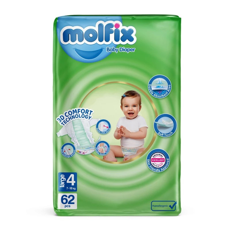 پوشک کودک مولفیکس مدل چسبی سایز 4 دو بسته 62 عددی