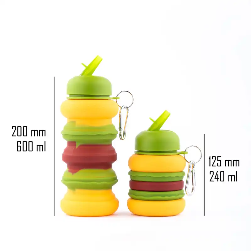 قمقمه مدل سیلیکونی تاشو طرح همبرگر گنجایش 0.6 لیتر