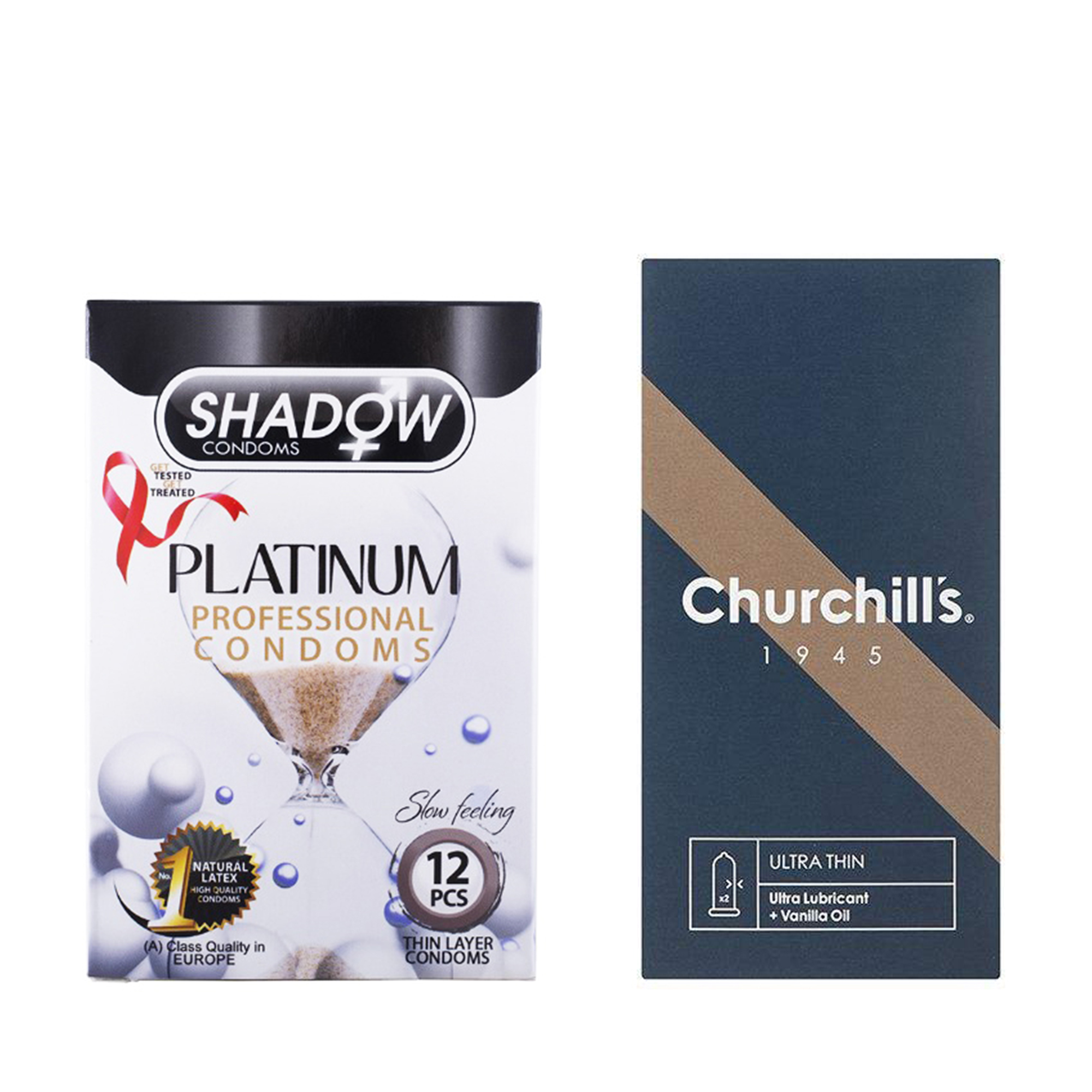 کاندوم چرچیلز مدل Ultra Thin بسته 12 عددی به همراه کاندوم شادو مدل Platinum بسته 12 عددی