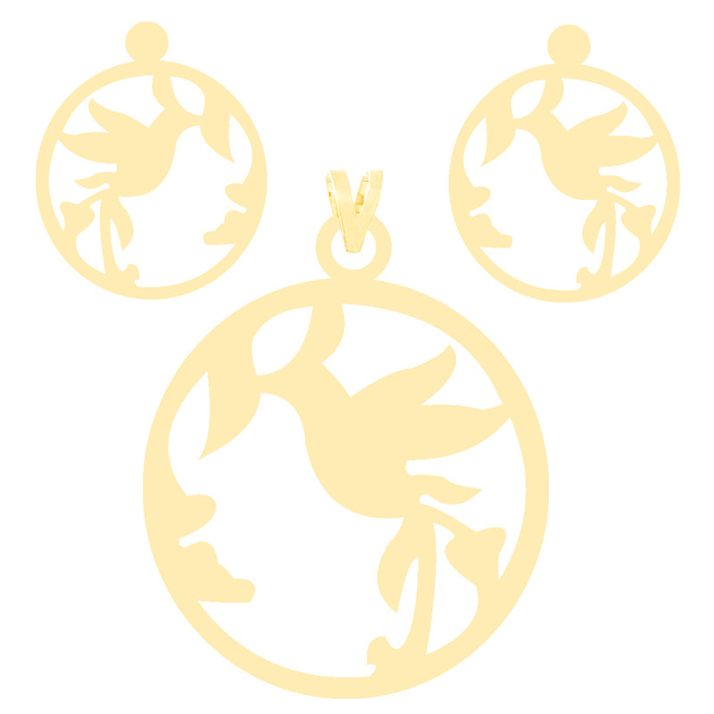 نیم ست طلا 18 عیار زنانه کرابو طرح پرنده و شاخه مدل Kr8078