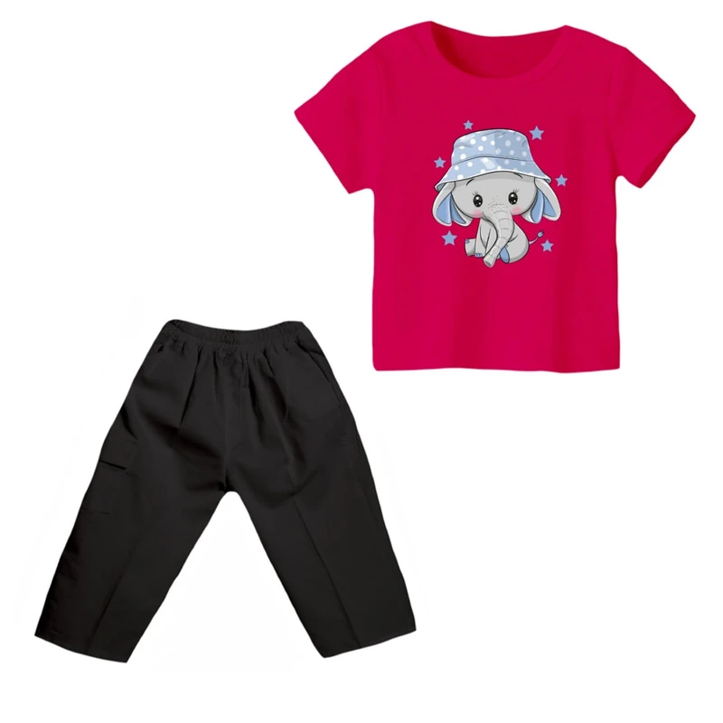 ست تی شرت و شلوارک دخترانه مدل فیل کد ۱۵