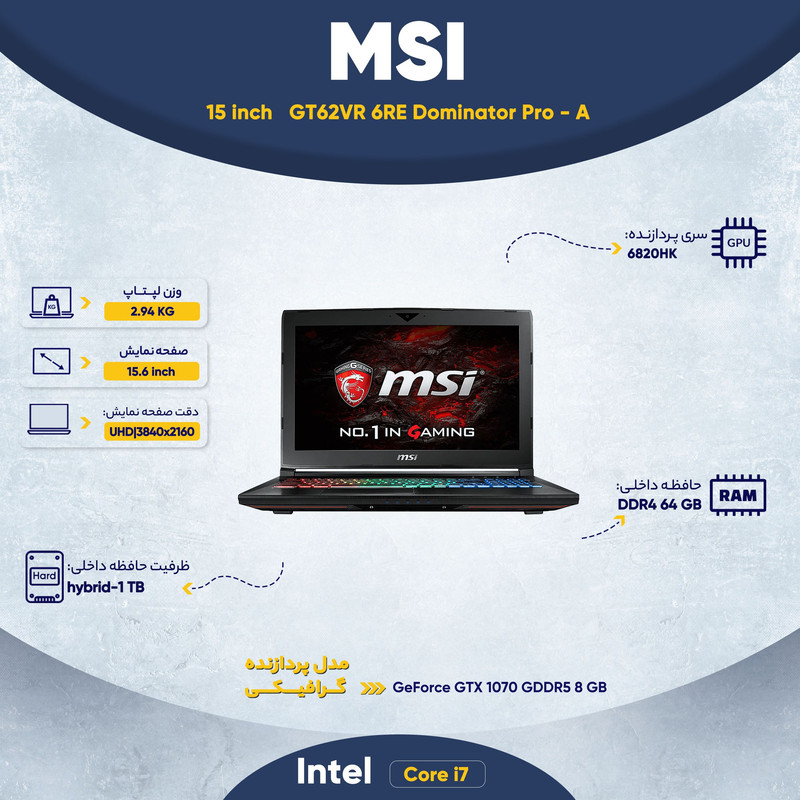 لپ تاپ 15 اینچی ام اس آی مدل GT62VR 6RE Dominator Pro - A