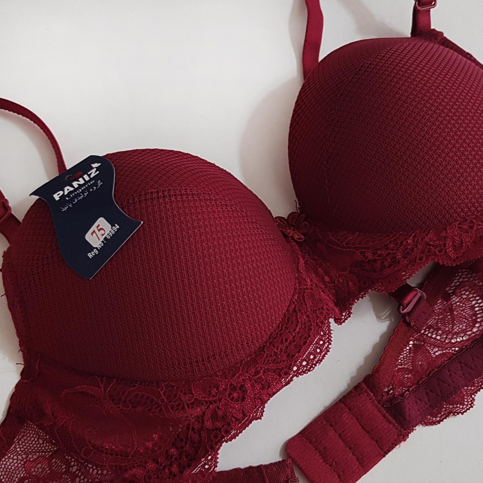 سوتین زنانه پانیذ مدل فنردار پوش آپ کد 4851 رنگ زرشکی -  - 4