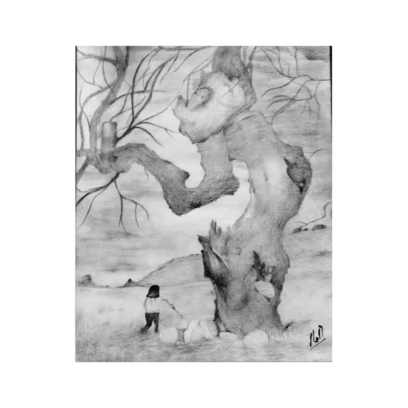 نقاشی سیاه قلم طرح غروب