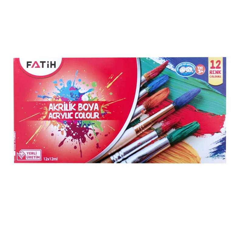 رنگ اکریلیک فاتح کد 01 حجم 12 میلی لیتر بسته 12 عددی