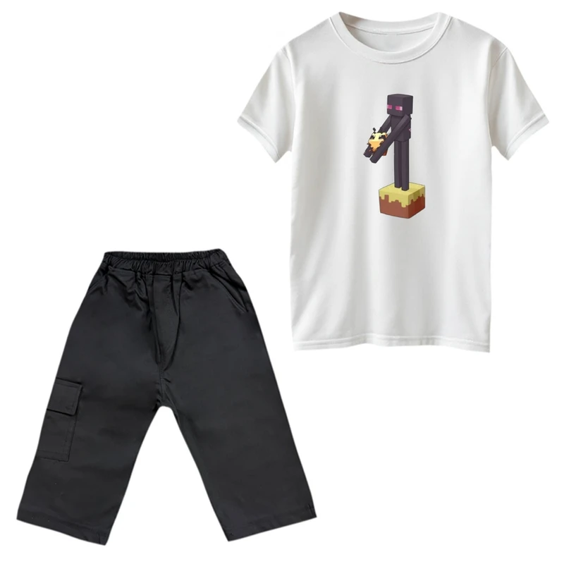 ست تی‌شرت و شلوارک پسرانه مدل ماینکرفت کد 10