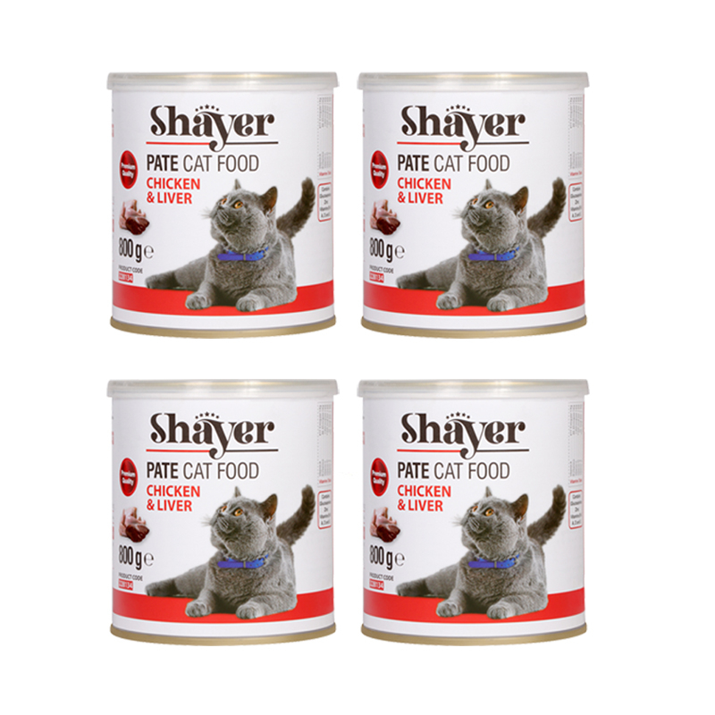 کنسرو گربه شایر مدل پته مرغ و جگر وزن 800 گرم بسته 4 عددی