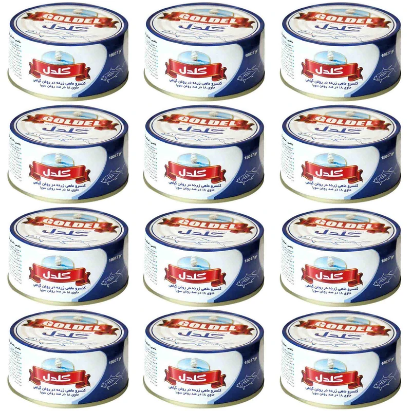 کنسرو ماهی نیزه ماهی (پیکادو) در روغن گیاهی گلدل - 180 گرم بسته 12 عددی