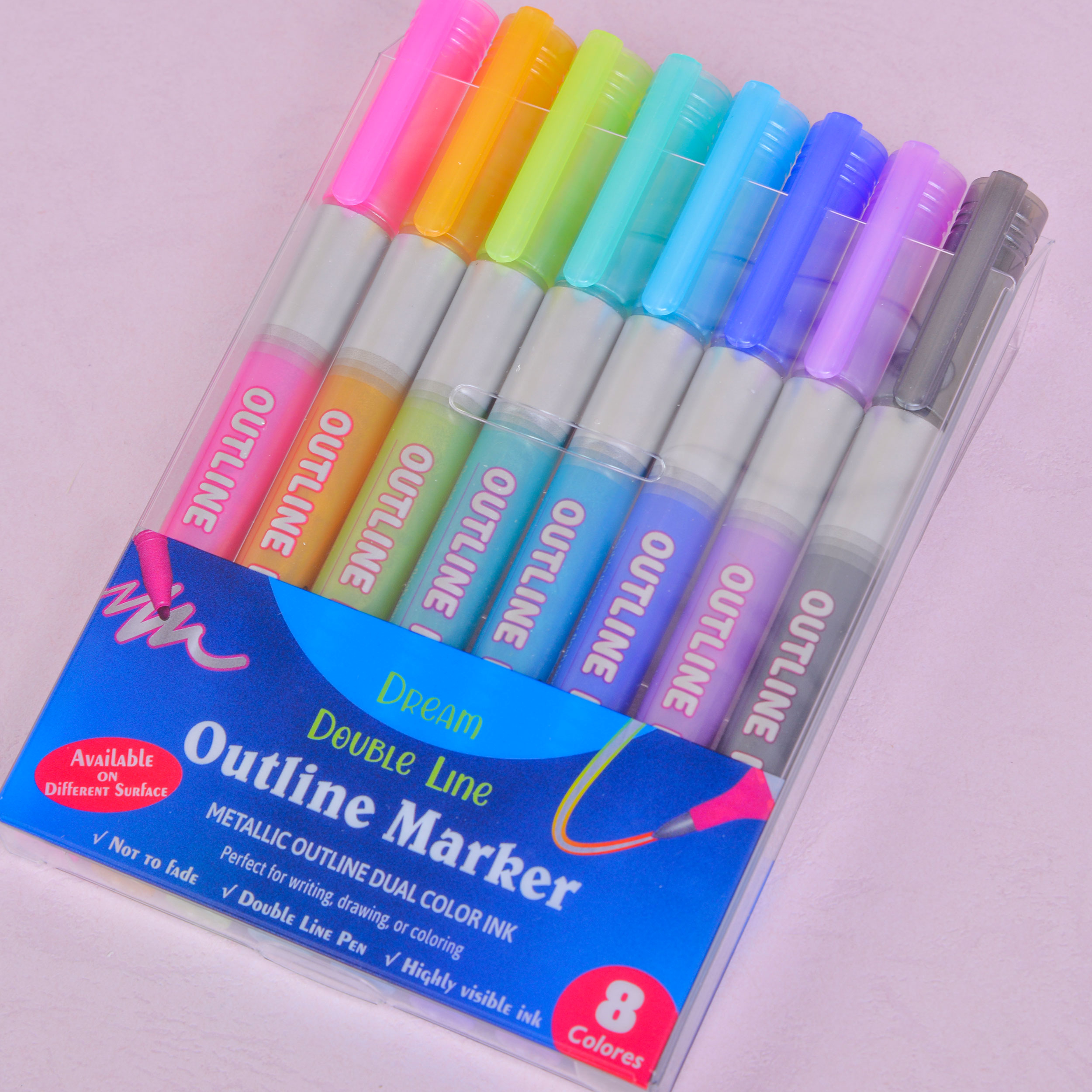 ماژیک مدل outline marker طرح حاشیه دار بسته 8 عددی