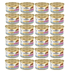 کنسرو گربه گورمت مدل خورشتی طعم ماهی و اسفناج وزن 85 گرم بسته 24 عددی