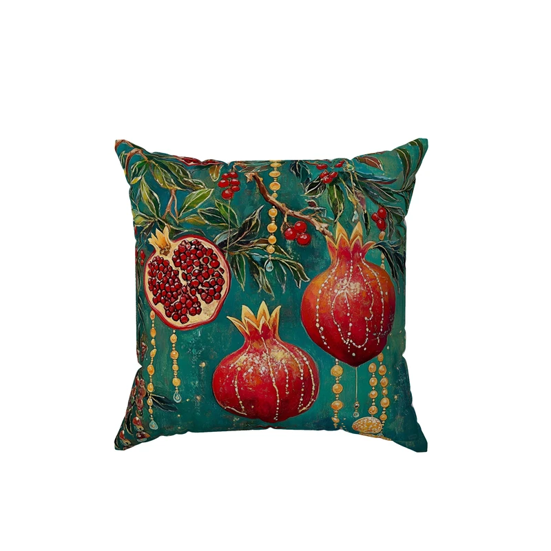 کاور کوسن طرح انار با زمینه فیروزه ای کد MC229 سایز 45*45 سانتی متر