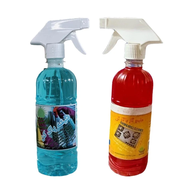 بسته کامل شوینده اجاق گاز و شیشه هورشیدشیمی مدل 001 حجم 1000 میلی لیتر مجموعه 2 عددی