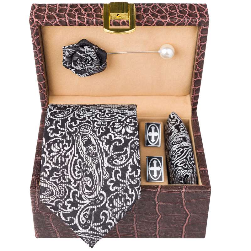 ست کراوات و دستمال جیب و دکمه سردست و گل کت مردانه جیان فرانکو روسی مدل GF-ST2325RE-BOX