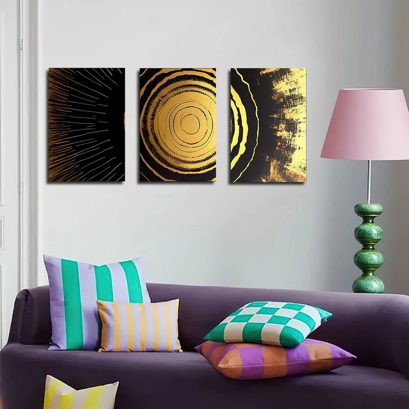 تابلو شاسی بکلیت طرح نقاشی انتزاعی خورشید مدل SH-3144 مجموعه 3 عددی