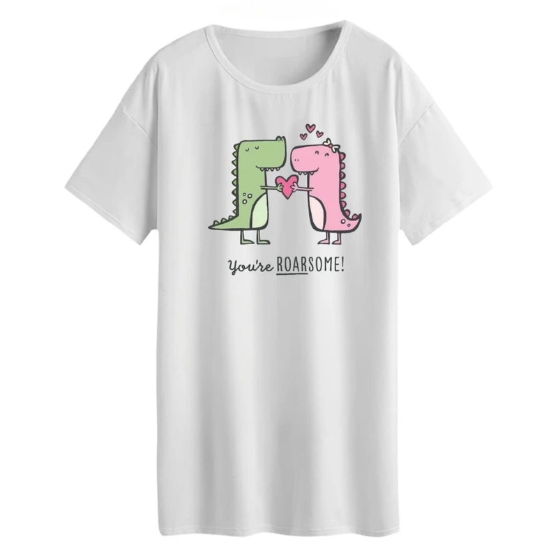 تی شرت لانگ زنانه مدل دایناسور های عاشق کد 2