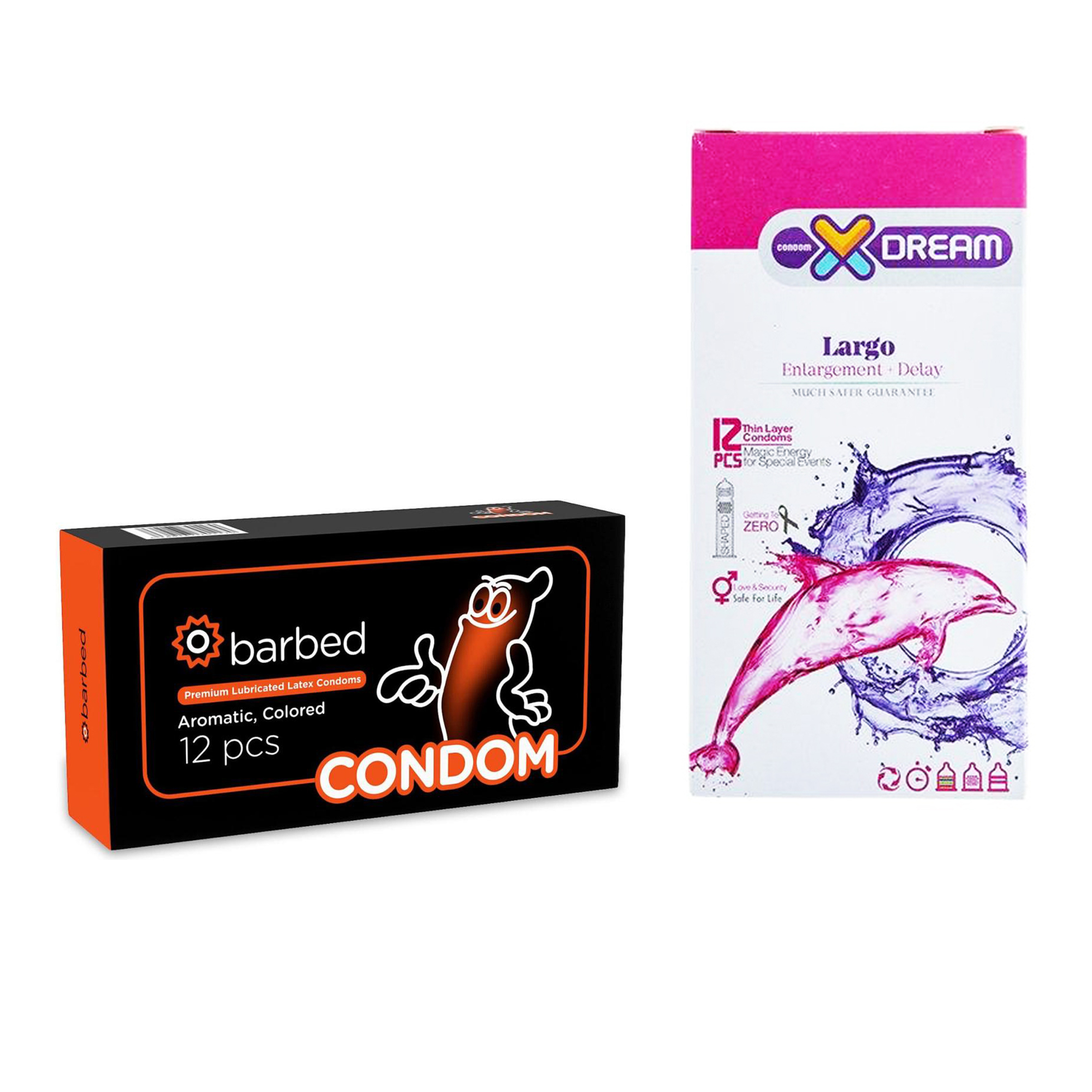کاندوم ایکس دریم مدل Largo بسته 12 عددی به همراه کاندوم کاندوم مدل Barbed بسته 12 عددی